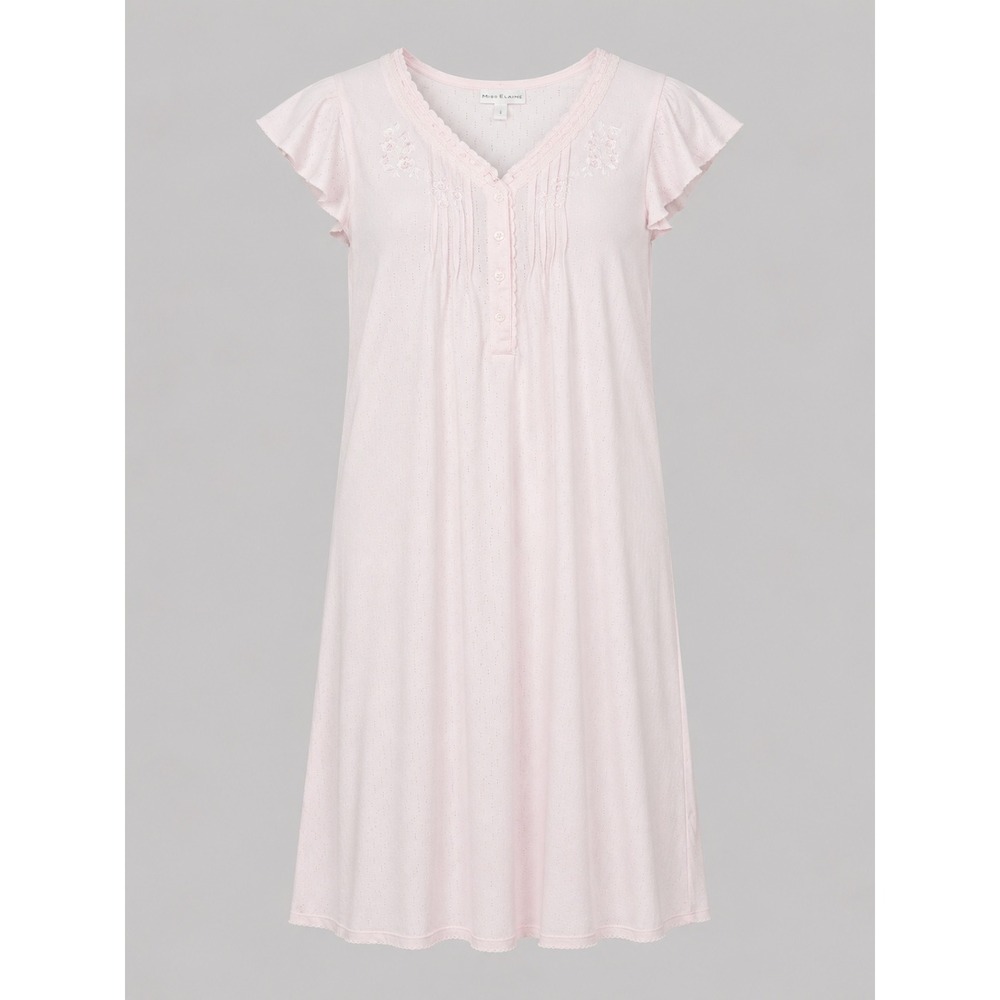Miss Elaine Pink Silkyknit Pointelle Nightgown Floral Embroidery Small 204423